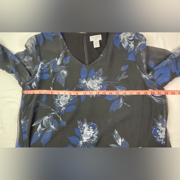 Carmen Marc Valvo Floral Black and Blue Sheer Layer Dress Size XL - Picture 8 of 10